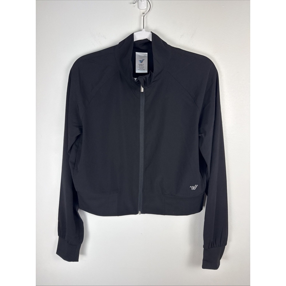 Varsity Spirit Black Athletic Track Training Cropped Windbreaker Zip Up Jacket M